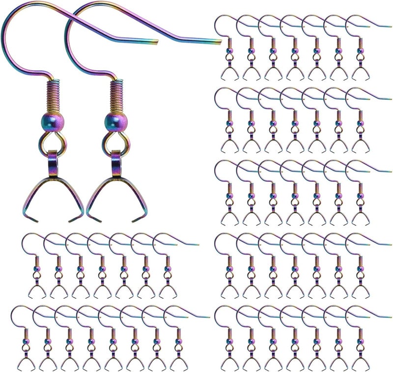 MENKEY Earring Hooks 50PCS/25Pairs, Stainless Steel Rainbow Ear Wires Fish Hooks, Hypo-allergenic Jewelry Findings Parts for DIY Jewelry Making - Image 1